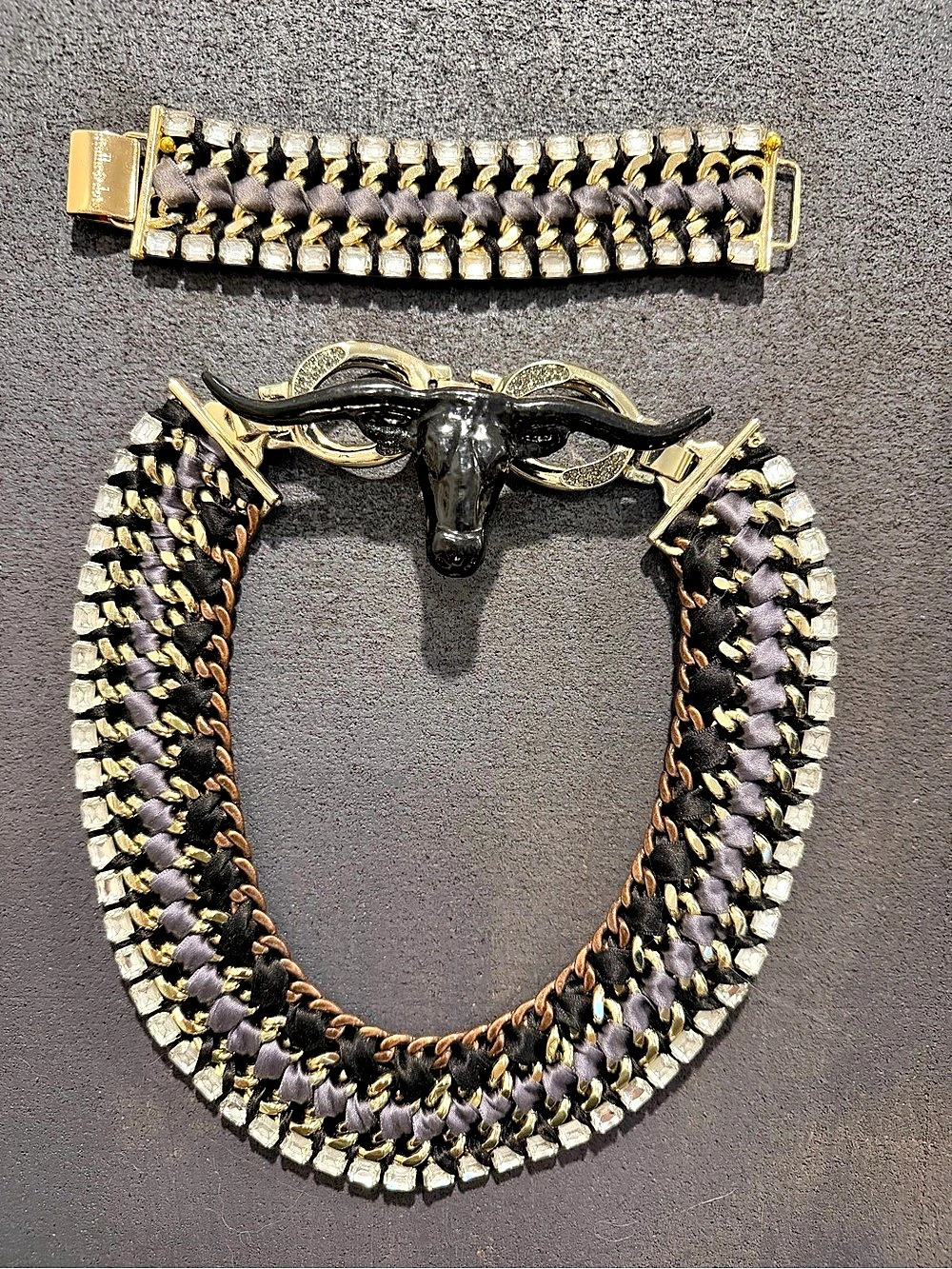 Stella & Dot - Black & Gold Statement Necklace (longhorn not included)